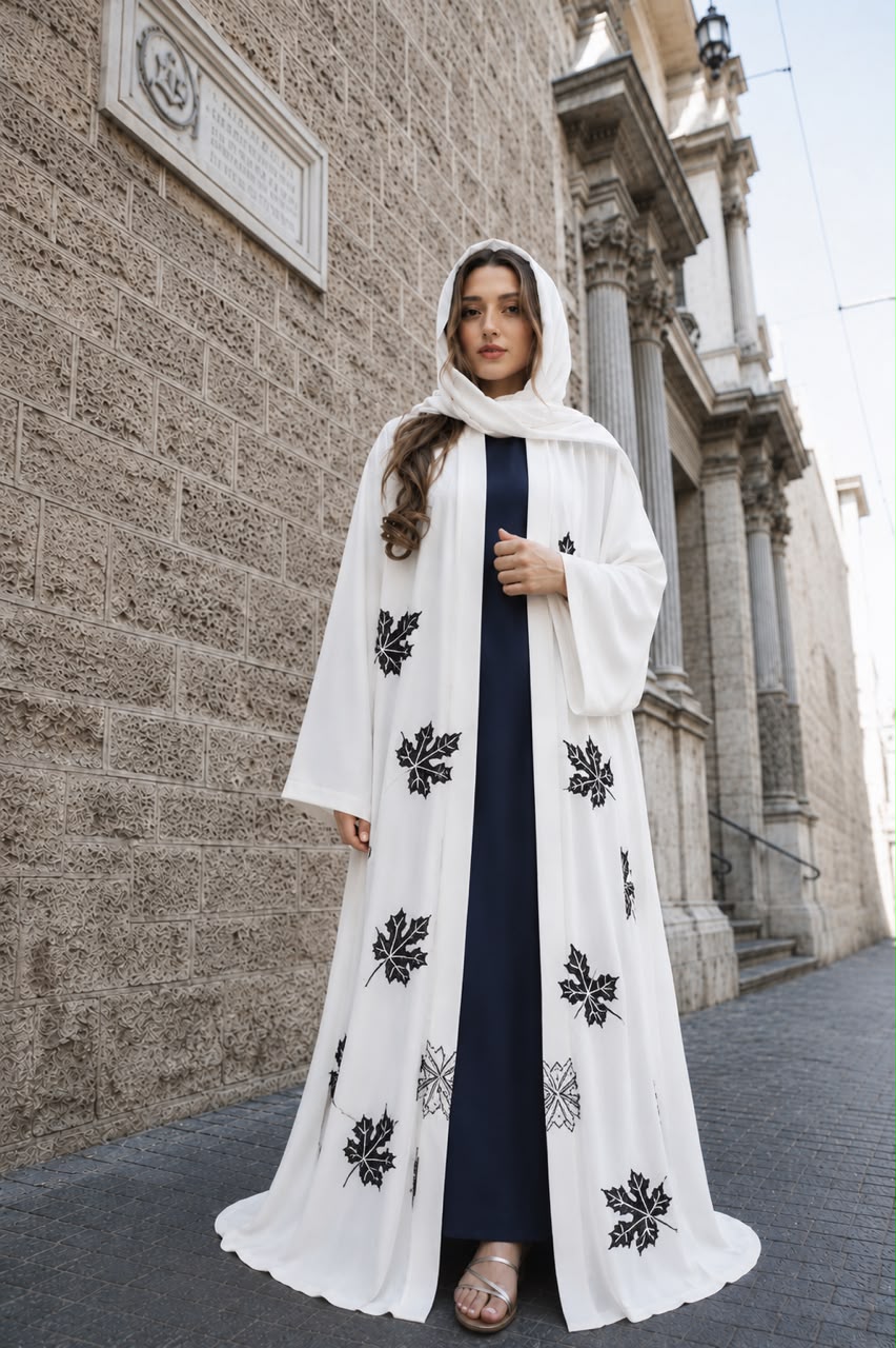 Grace Leaf Print Open Abaya