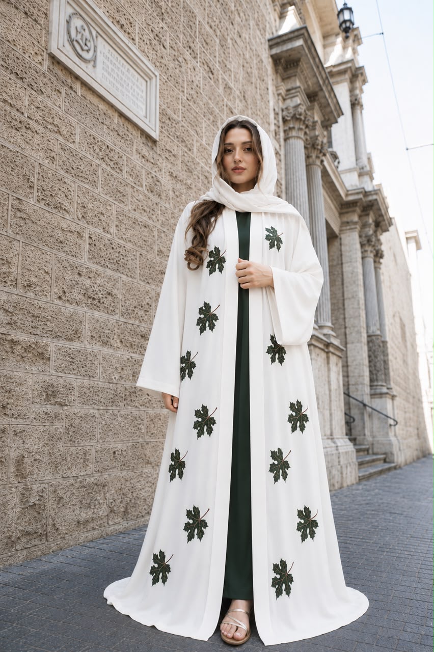 Grace Leaf Print Open Abaya