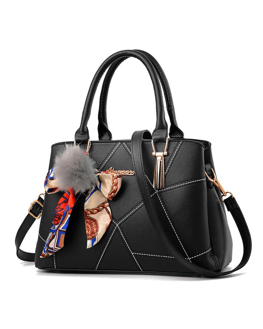 Ainvoer Black Hand & Shoulder Bag With Scarf Tassel